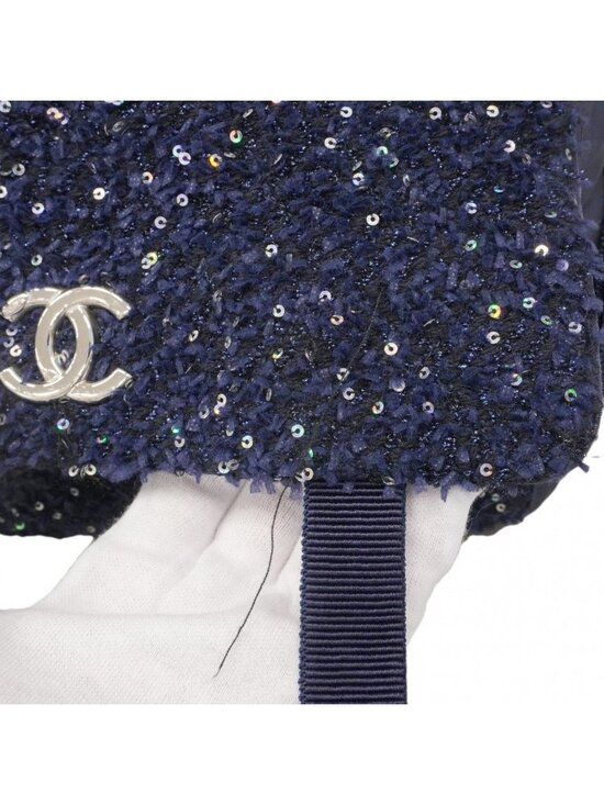 Chanel Backpack Quilted Nylon Tweed Navy Silver main image 10